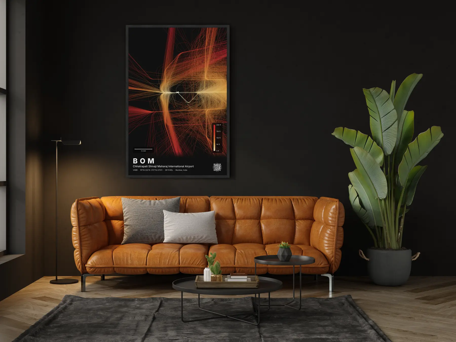 The BOM flight path map on a wall in a living room
