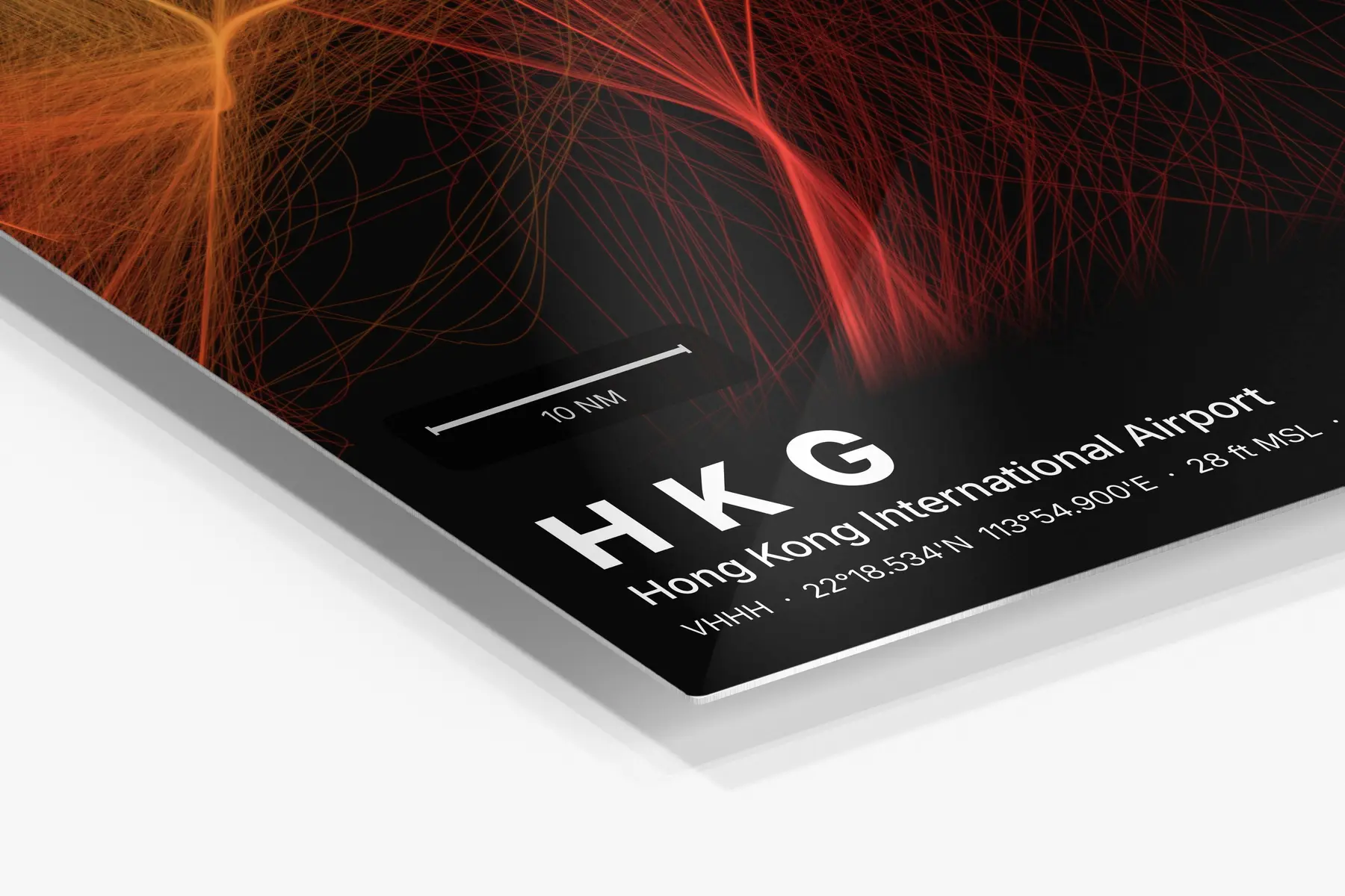Close-up of the aluminum print's edge and high-gloss finish