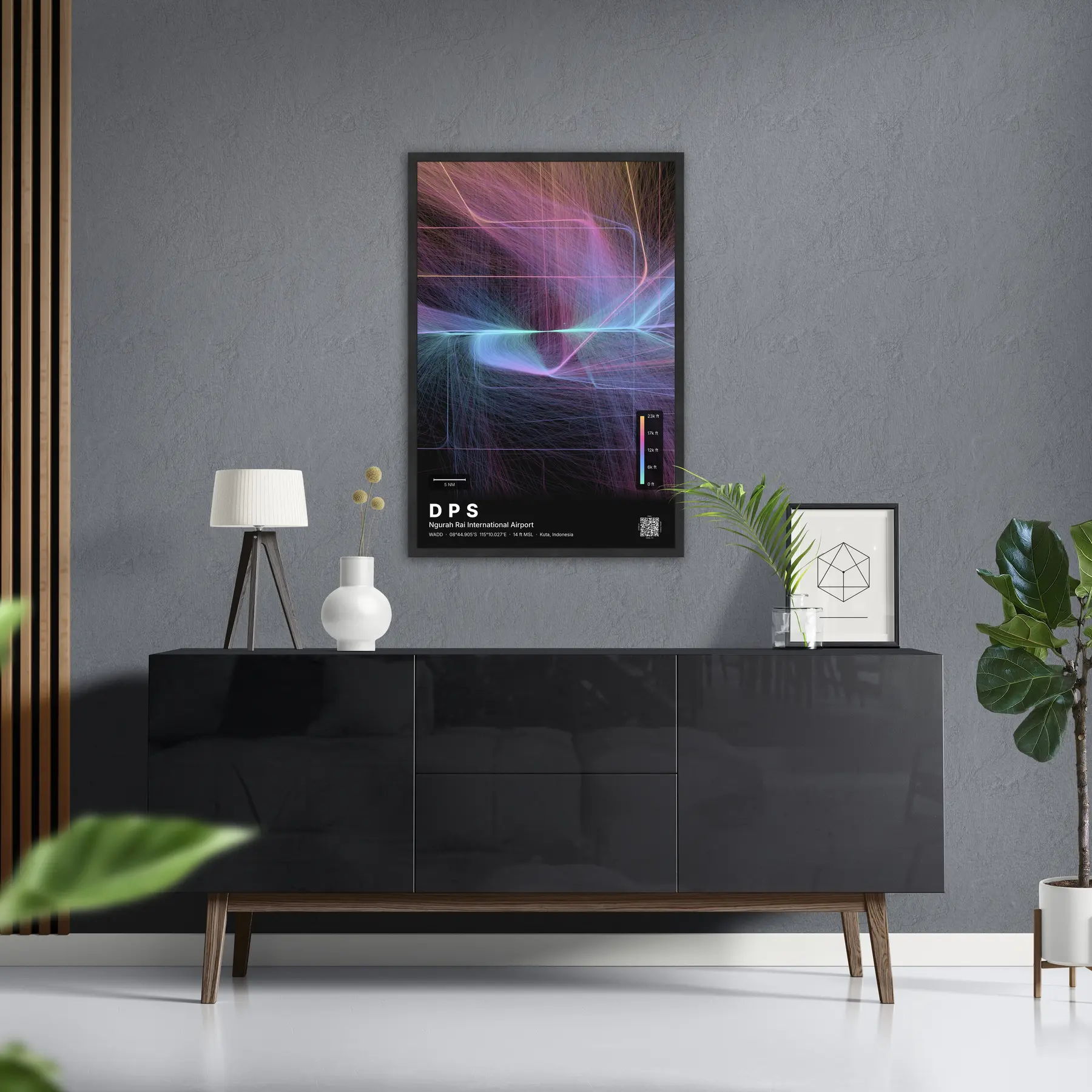 DPS flight path map — Aurora theme · Dark in foyer setting