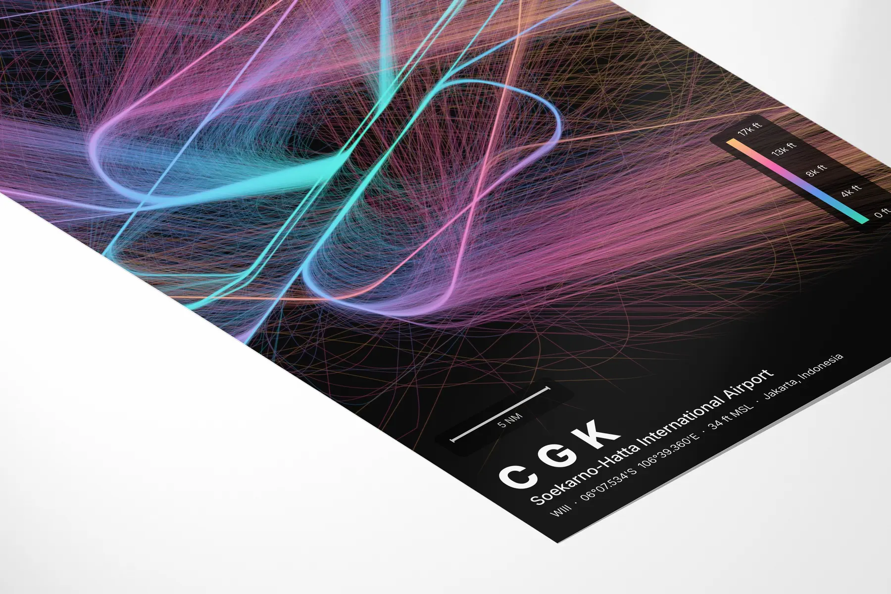 CGK flight path map — Aurora theme · Dark in corner-detail setting