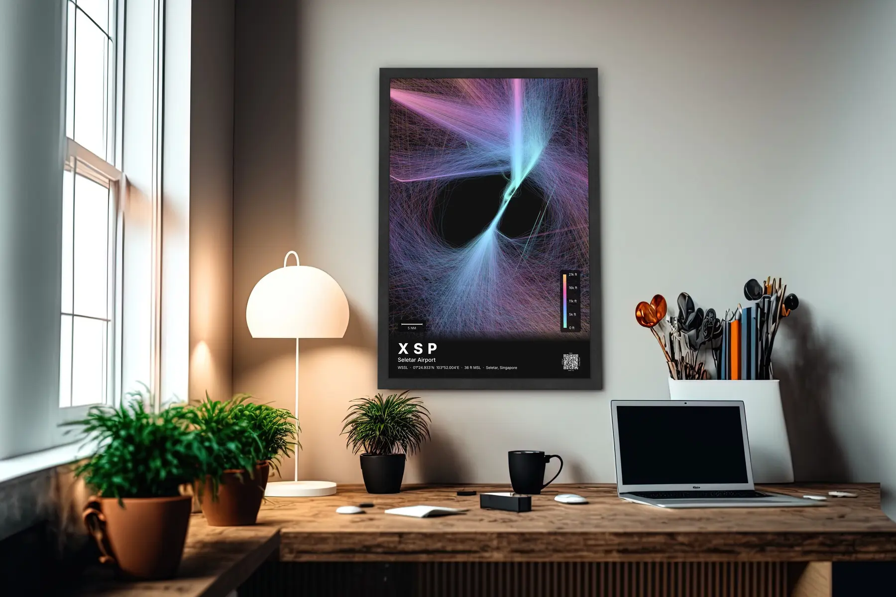 XSP flight path map — Aurora theme · Dark in office setting
