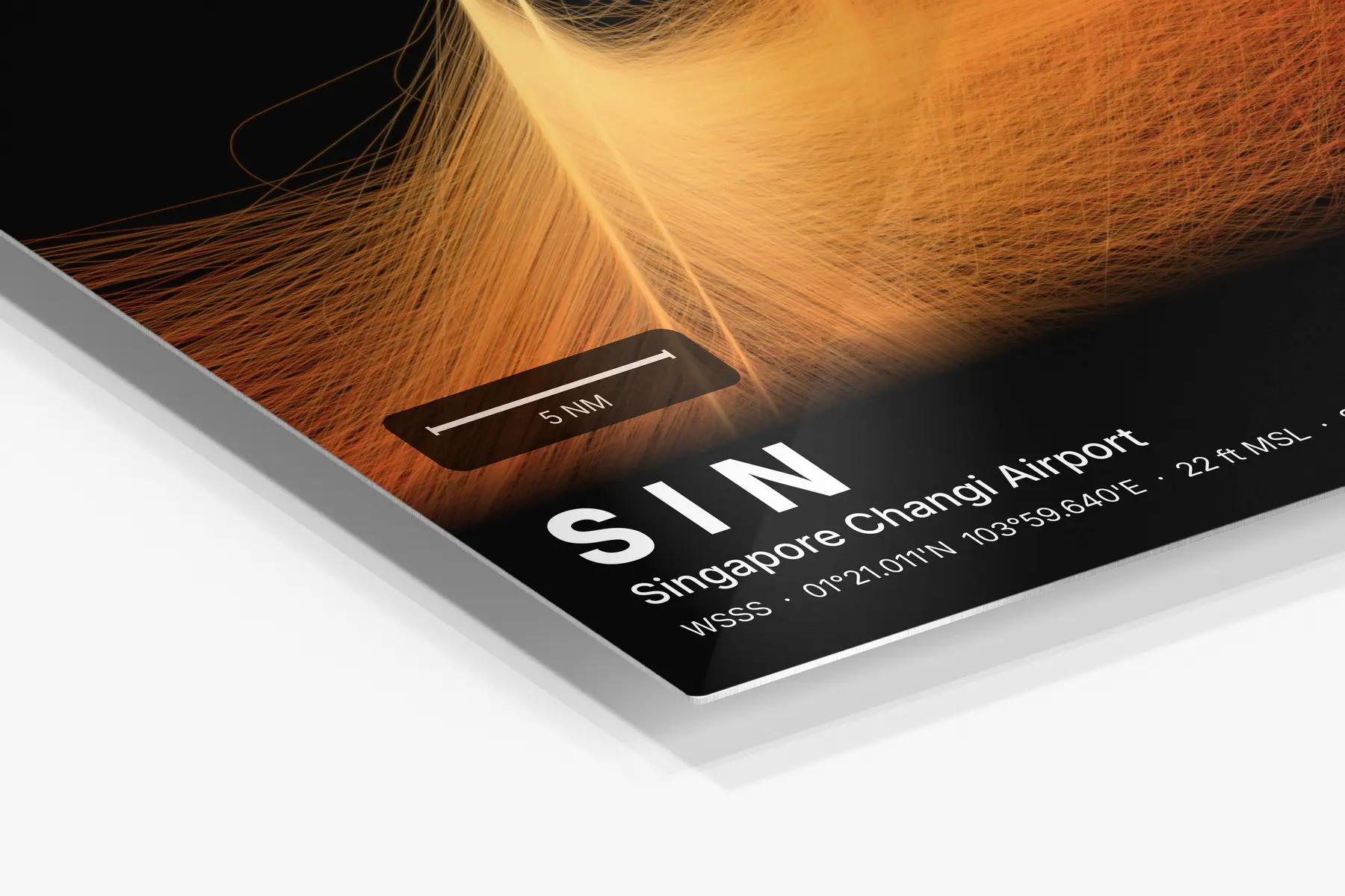 Close-up of the aluminum print's edge and high-gloss finish