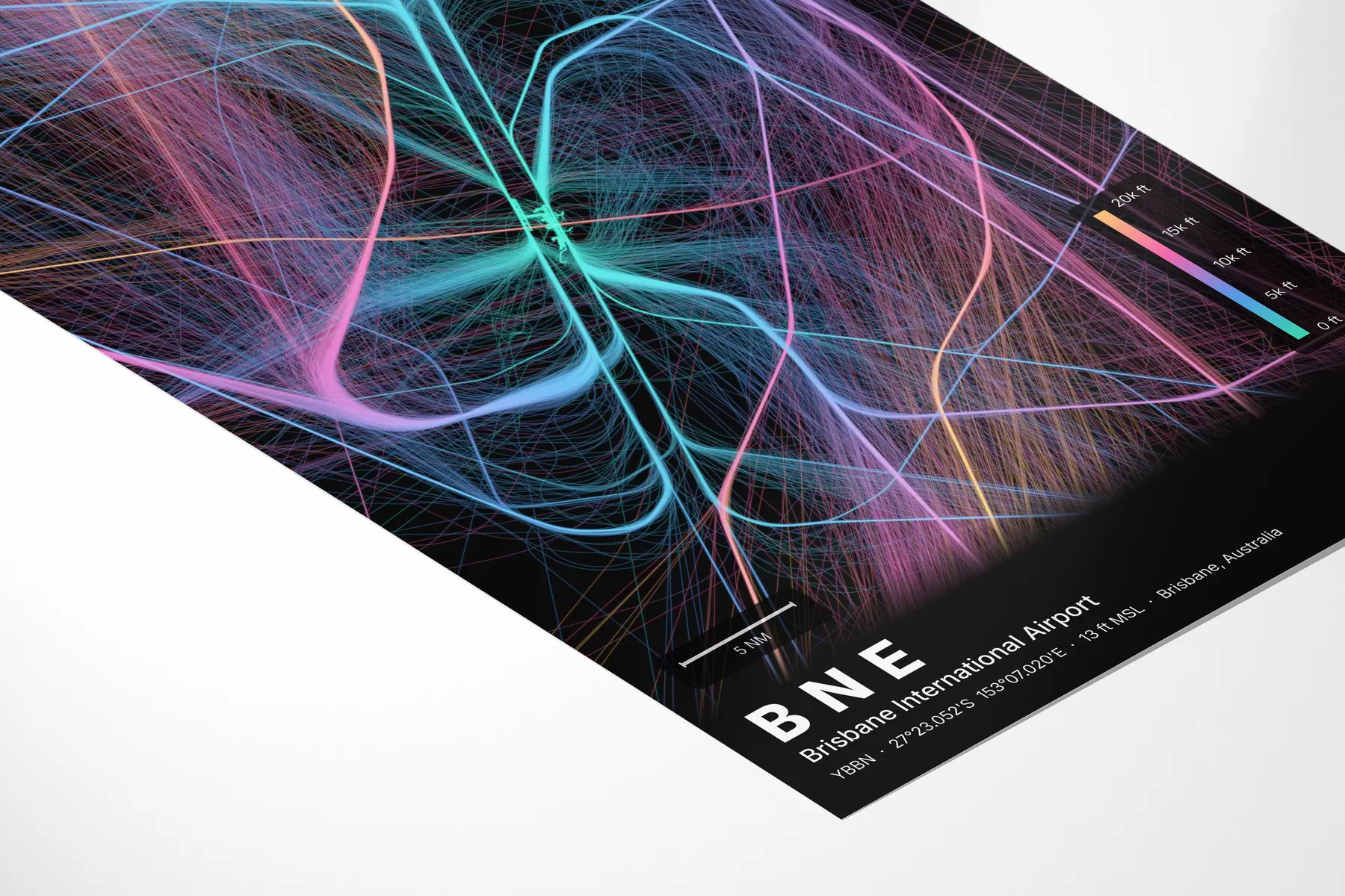 BNE flight path map — Aurora theme · Dark in corner-detail setting