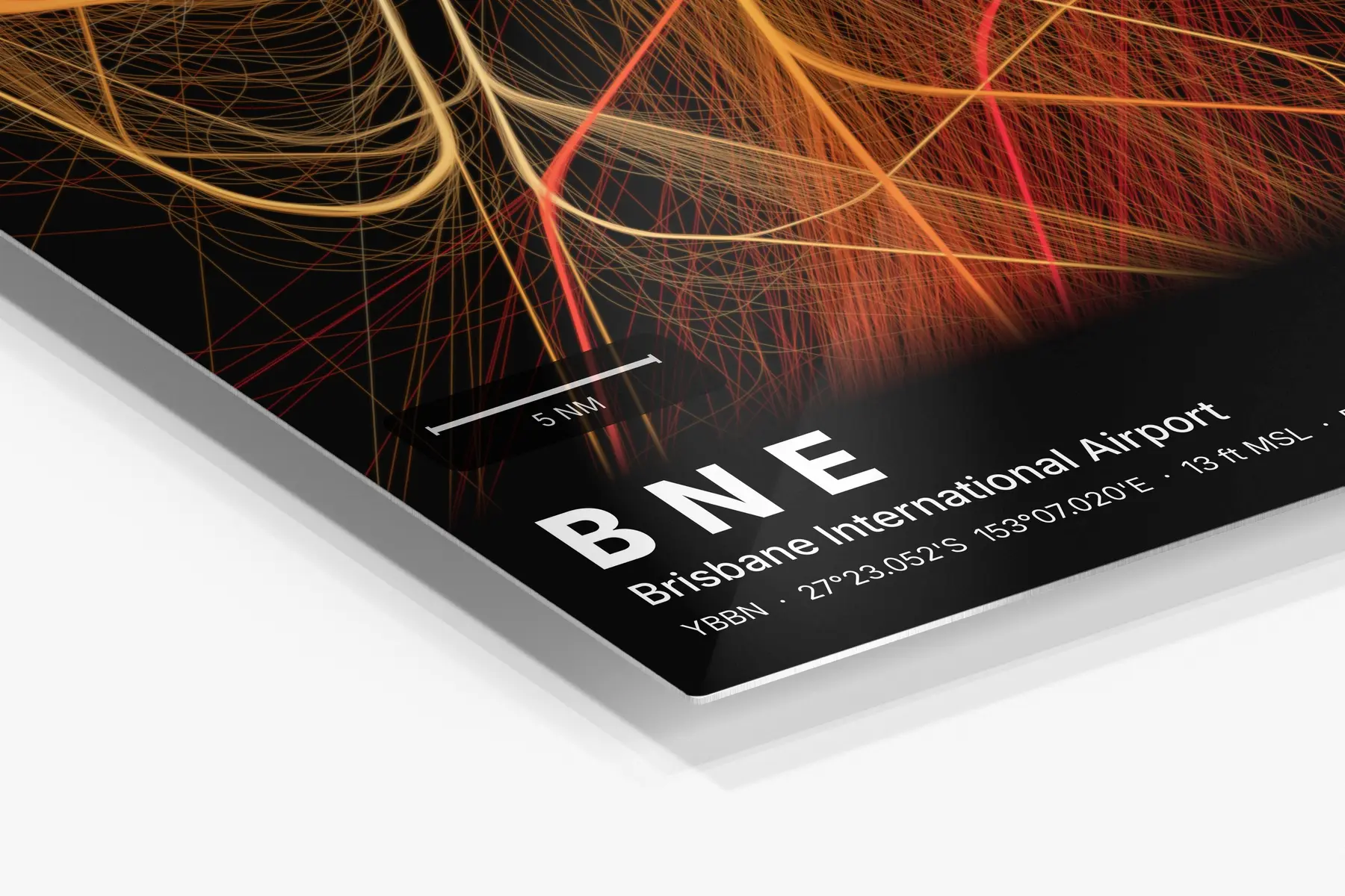 Close-up of the aluminum print's edge and high-gloss finish