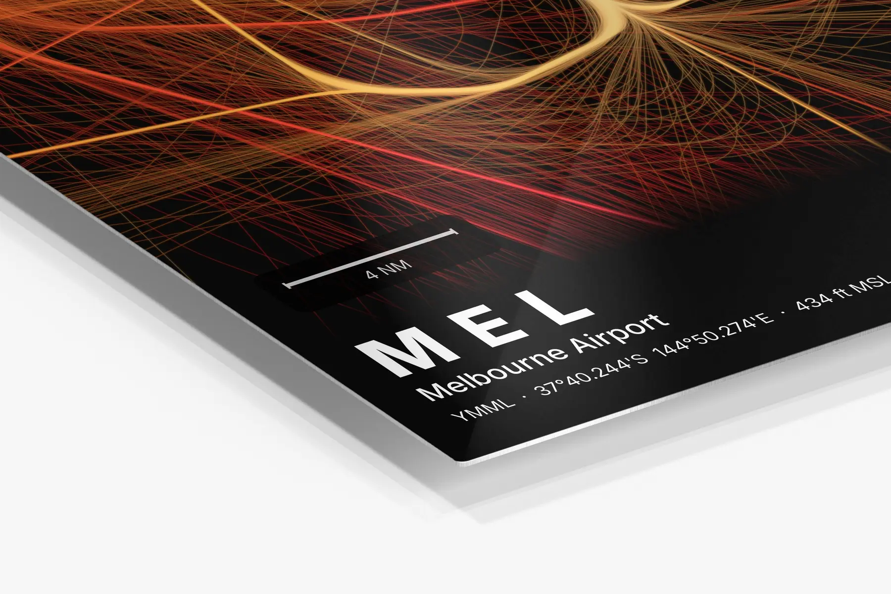 Close-up of the aluminum print's edge and high-gloss finish