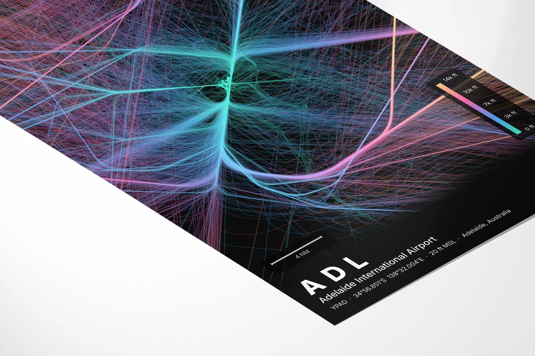 ADL flight path map — Aurora theme · Dark in corner-detail setting