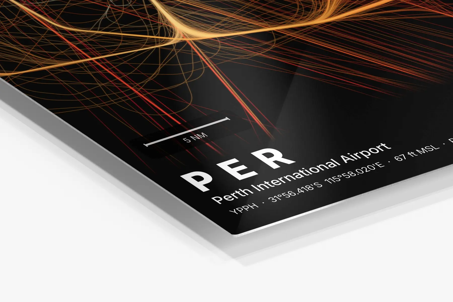 Close-up of the aluminum print's edge and high-gloss finish