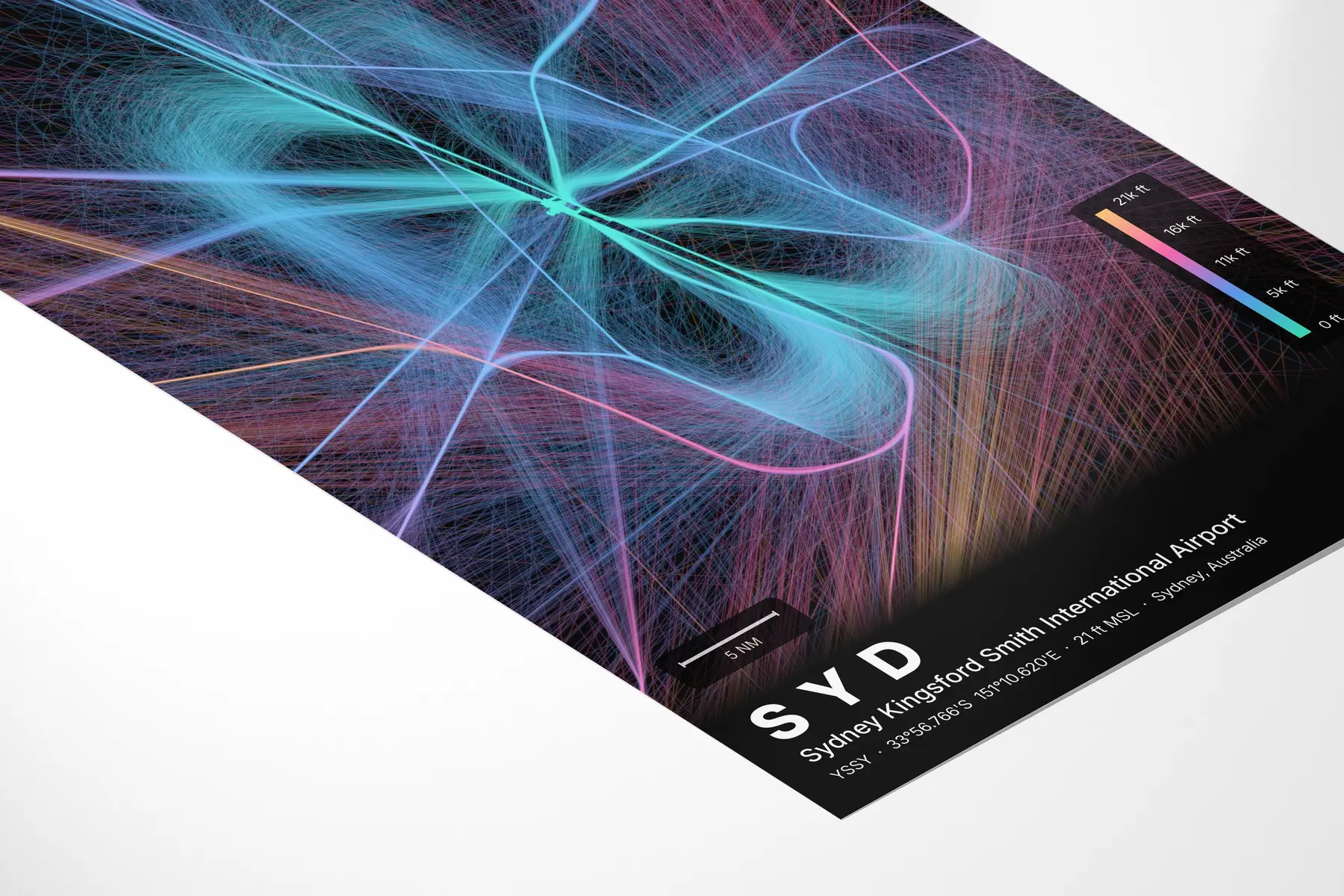 SYD flight path map — Aurora theme · Dark in corner-detail setting